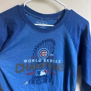 Majestic Threads Shirt Mens XL Blue 2016 World Series Champions Cubs Raglan MLB